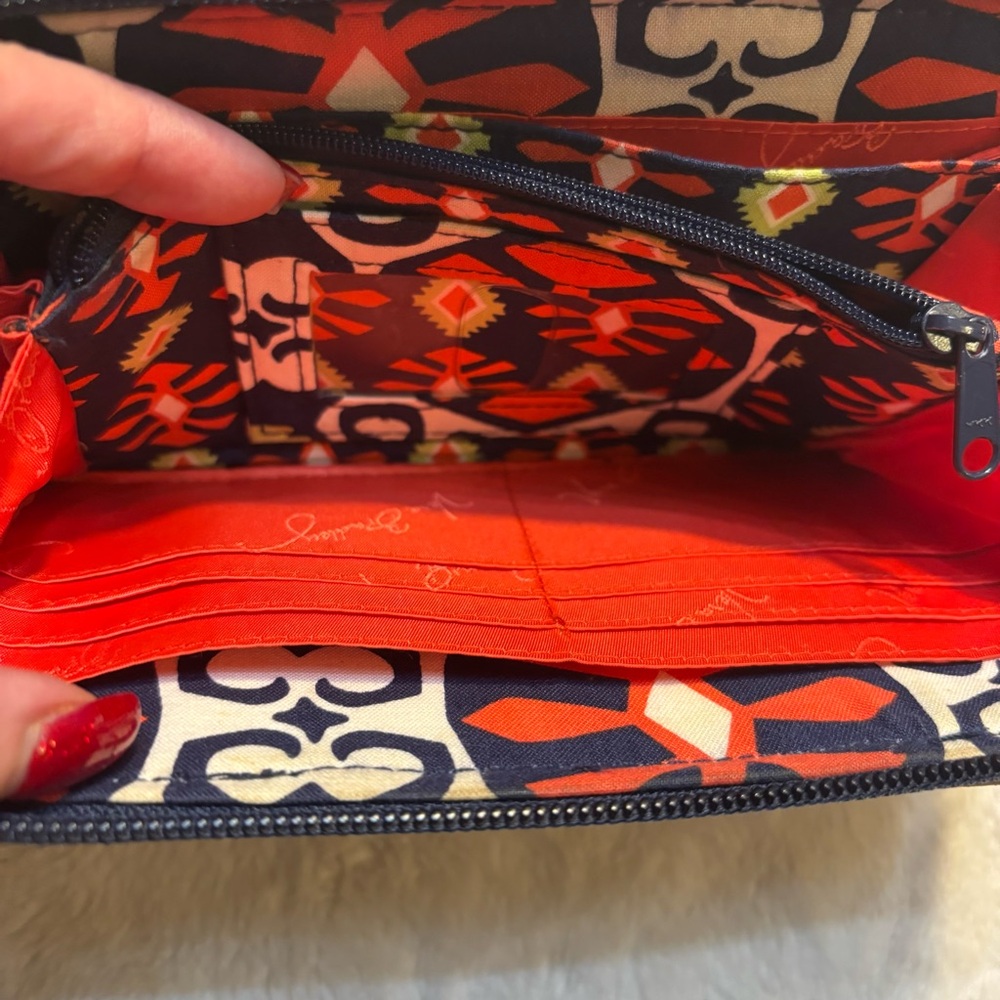 Vera Bradley Wallet Clutch Sun Valley Navy Cream Orange Lime Green Zipup - Picture 14 of 16